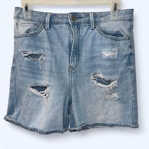 Casual Blue Distressed Jean Shorts